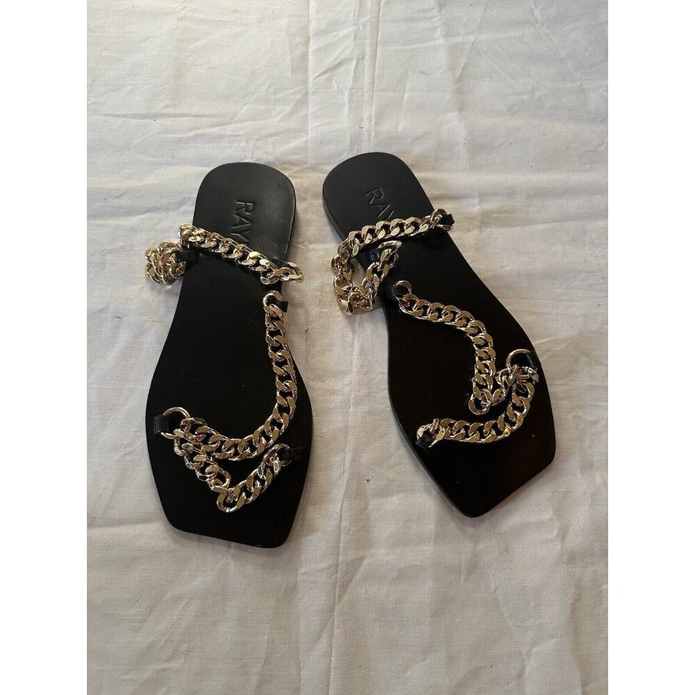 RAYE Chain Sandals Black Flats Gold Chain | Poshmark