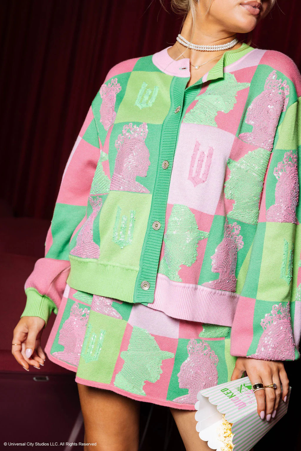 Licensed Pink & Green Colorblock Glinda and Elphaba Profile Skirt | Queen of Sparkles