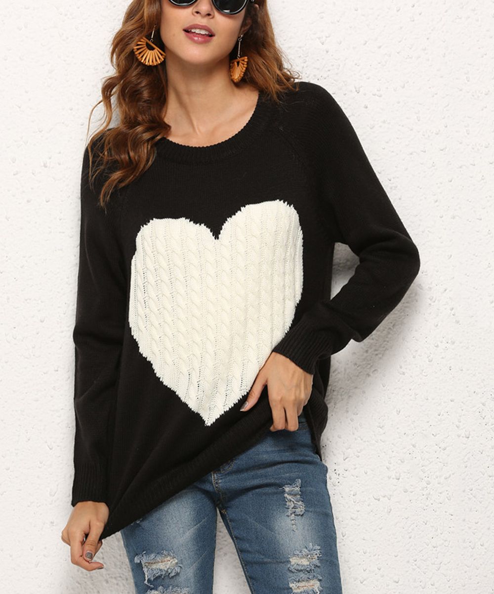 Black & White Heart Pullover - Women | zulily