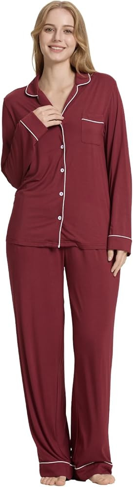 TOSMO Women Pajama Sets Viscose from Bamboo Long Sleeve Sleepwear Super-Soft Comfy Button Down Lo... | Amazon (US)