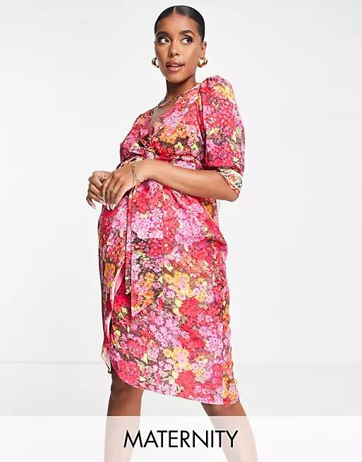 Hope & Ivy Maternity Vanessa wrap dress in pink | ASOS (Global)