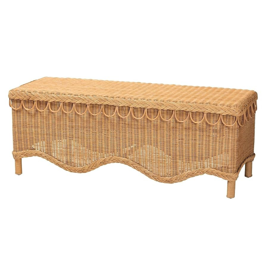 Boldly Bohemian Light Honey Accent Bench with Scallop Border 47.6" x 16.1" x 17.7 Stylish Seating... | Amazon (US)
