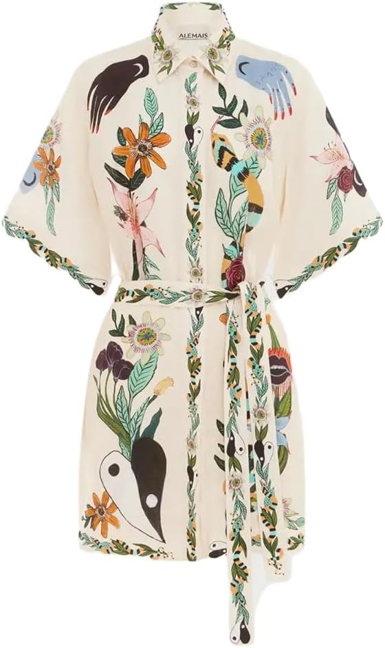 Floral Y2k Graffiti Graphic Mini Sundress for Women- Cute Colorful Short Sleeve Shirt Dress with ... | Amazon (US)