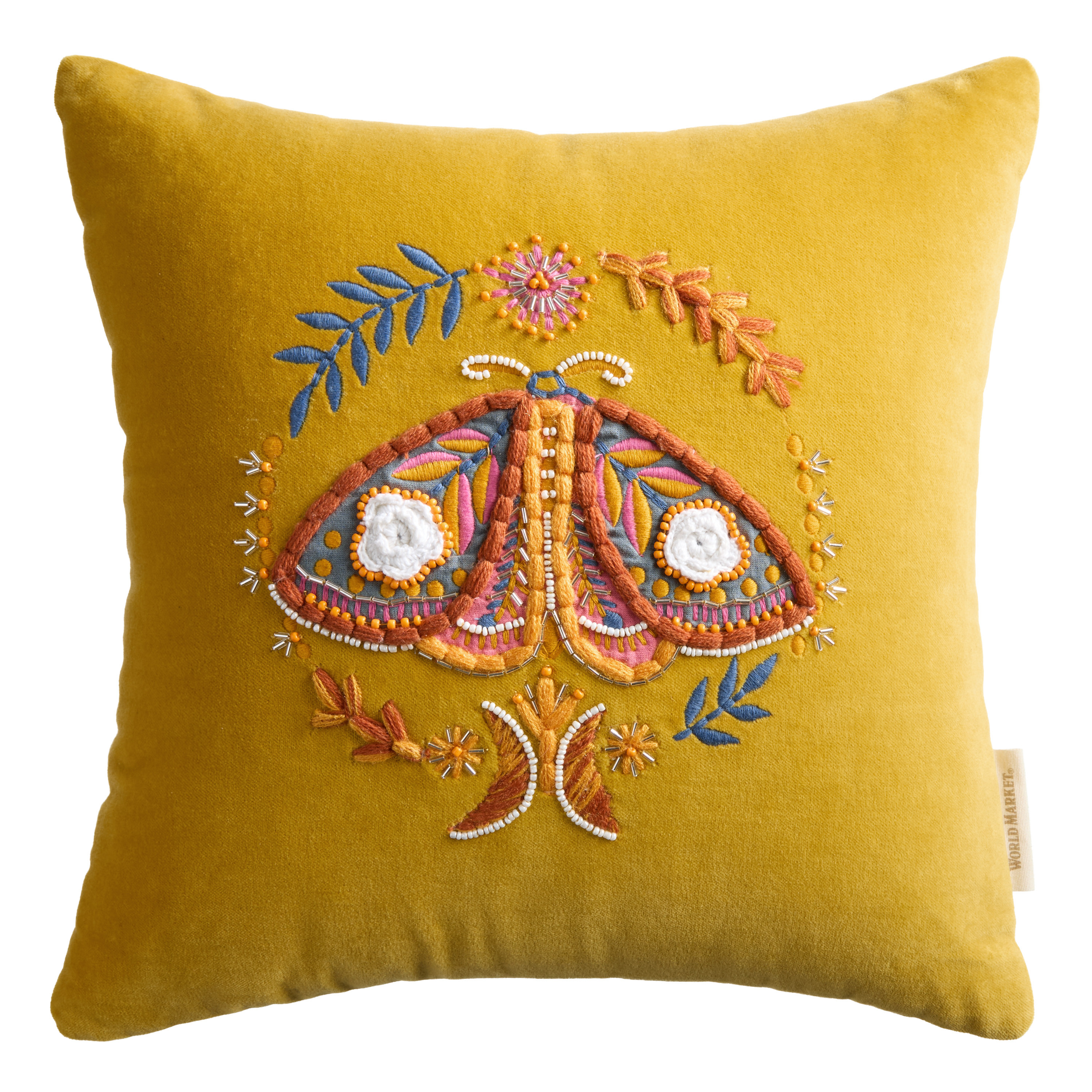 Copper Velvet Embroidered Moth Throw Pillow | World Market