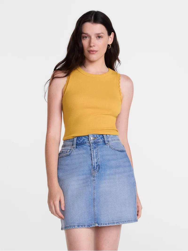 Scenario Women's Ribbed Tank Top with Lace Trim, Sizes XS-XXXL | Walmart (US)