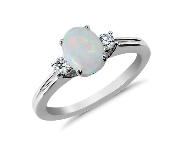Opal and Diamond Ring in 18k White Gold (8x6mm) | Blue Nile