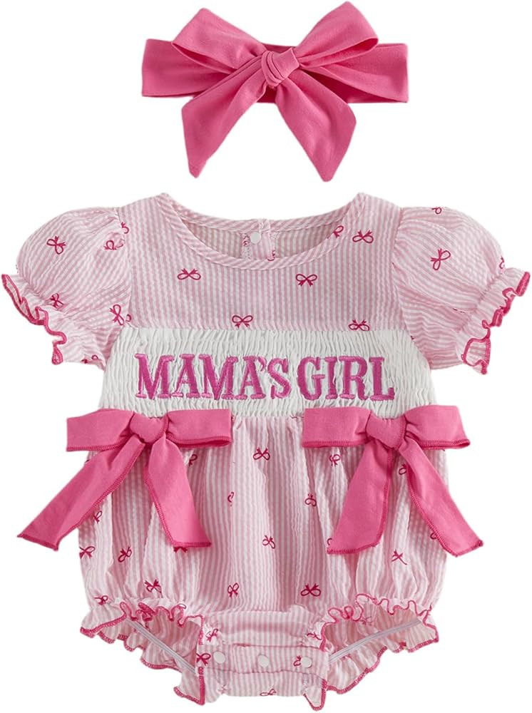 Baby Girl Summer Clothes Newborn Bubble Romper Embroidery Short Sleeve Onesie Mothers Day/Fathers... | Amazon (US)