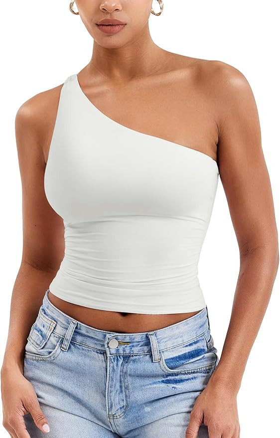 YEOREO Womens One Shoulder Tops Sleeveless Going Out Tank Top Fanciy Double Lined Cropped Tee Y2K... | Amazon (US)