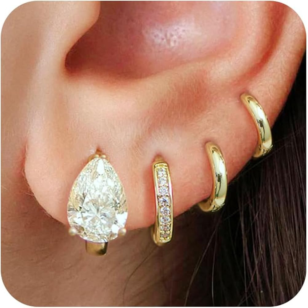 4Pairs Statement Gold Hoop Earrings for Women Trendy,Surgical Steel Gold Plated Hoop Hypoallergen... | Amazon (US)