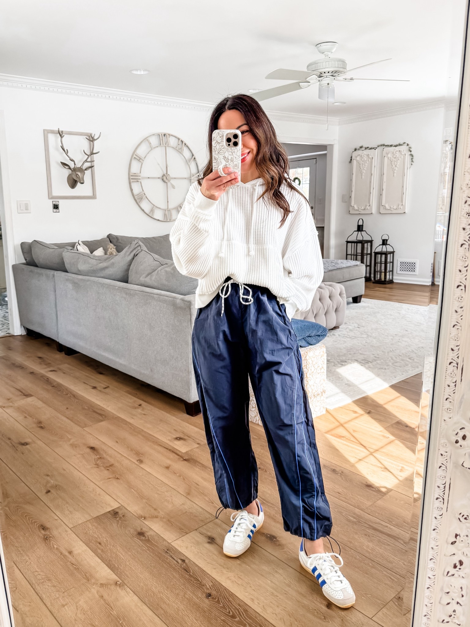 Adidas sneakers size down half. White hoodie small. Track pants small.


#LTKSaleAlert #LTKPetite #LTKOver40