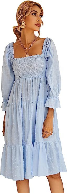 R.Vivimos Women's Summer Cotton Plaid Puff Sleeves Bow Casual Off-Shoulder Boho Midi Dress | Amazon (US)