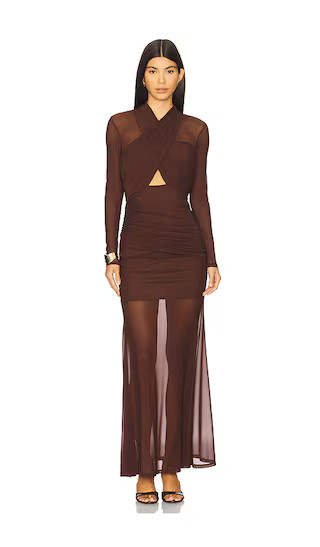 Veria Wrap Mesh Maxi Dress in Chocolate | Revolve Clothing (Global)
