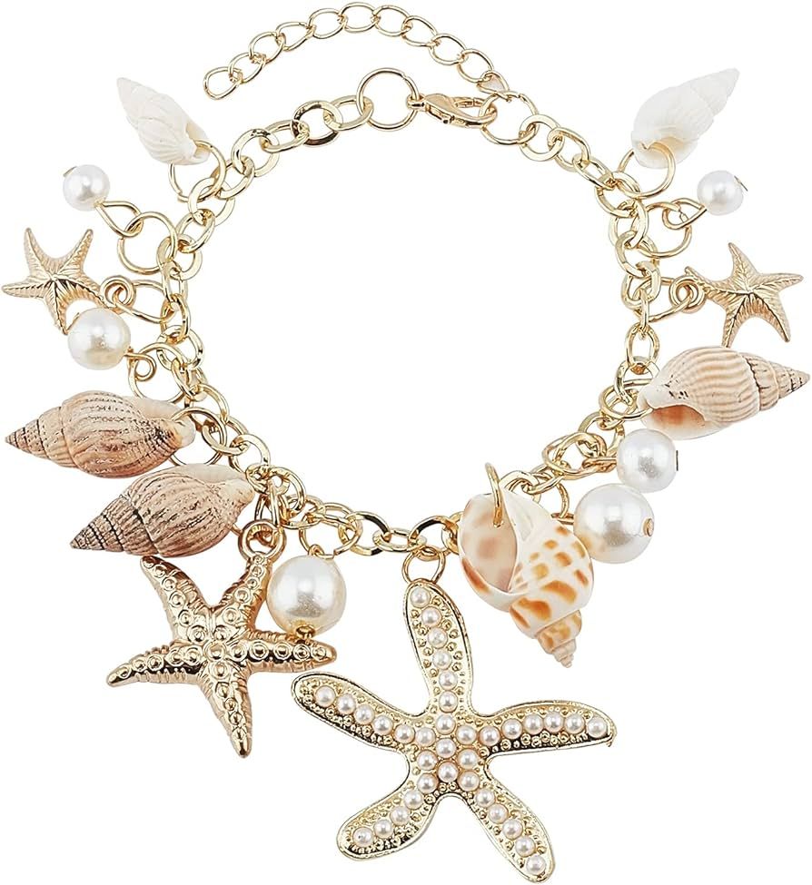 PH PandaHall Fashion Sea Shell Starfish Bracelets Pearl Charm Bracelets Golden Shell Beads Bracel... | Amazon (US)