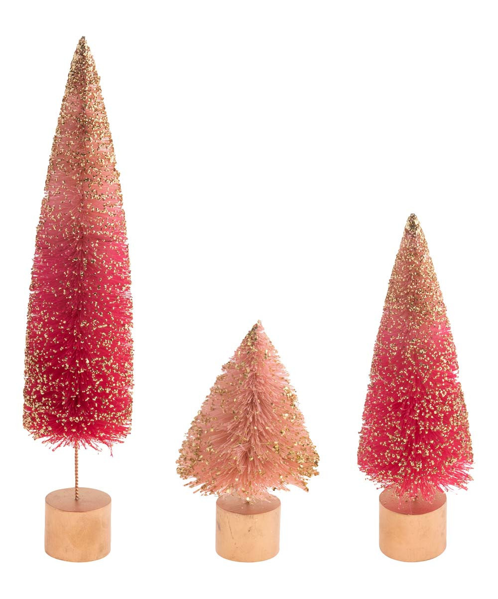 Karma Decorative Figurines - Pretty In Pink Bottle Brush Tree Figurine Set | Zulily