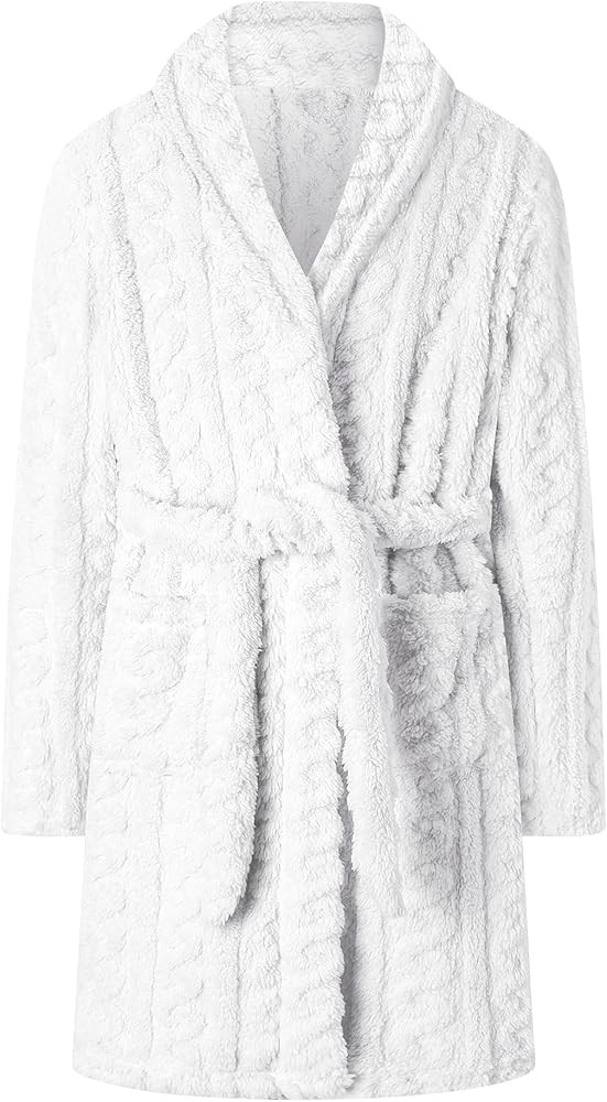 Umeyda Girls Soft Fleece Bathrobe, Cable Plush Hoodless Warm Robes with Belt Pockets for Kids, 2-... | Amazon (US)