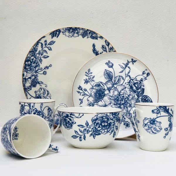 4-piece Blue Flower Dinnerware Set | Wayfair North America