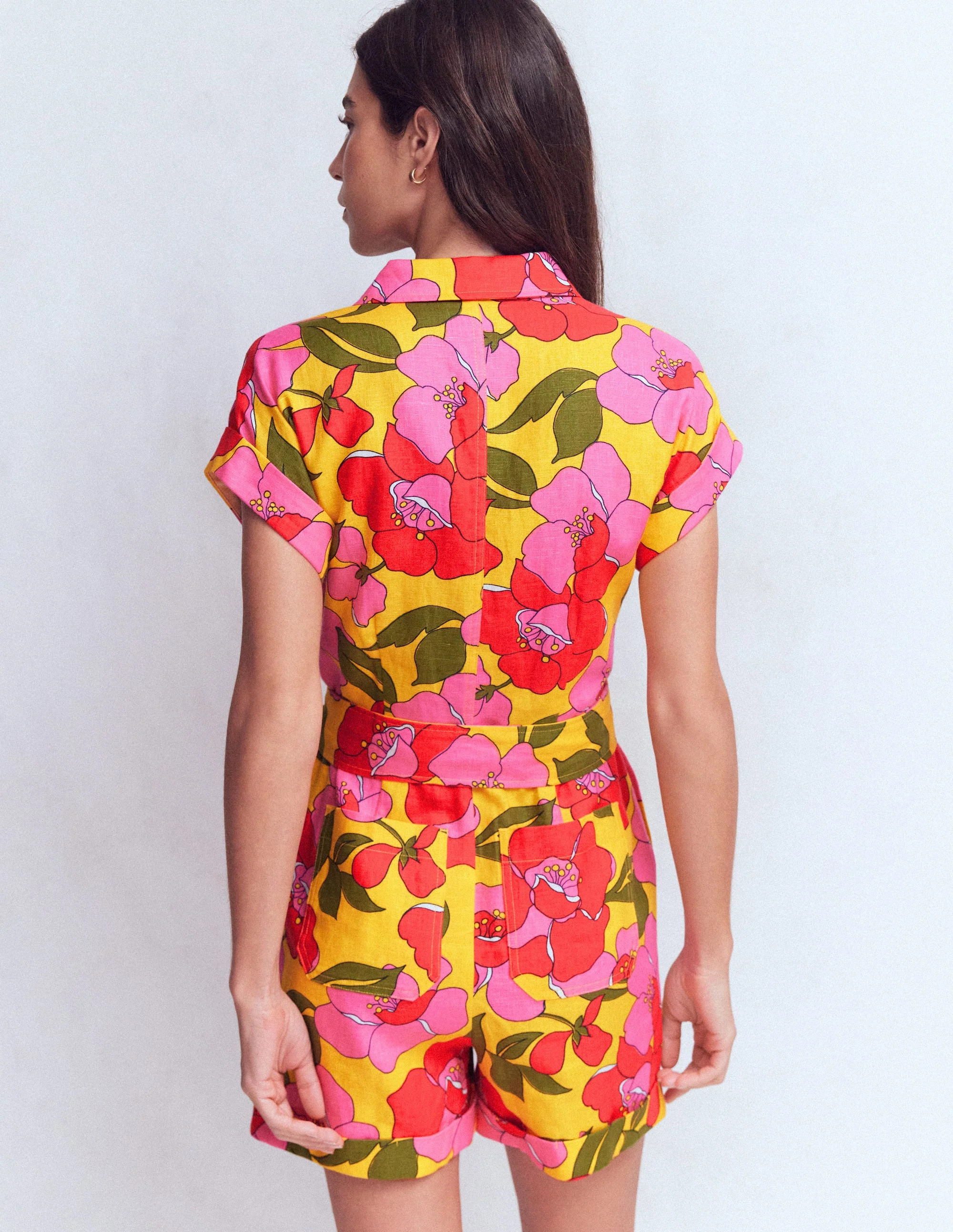 Kay Linen Playsuit-Yellow Radiant Bloom | Boden UK