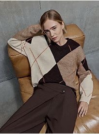 Studio Edit Brown Argyle V Neck Jumper with Wool | George
