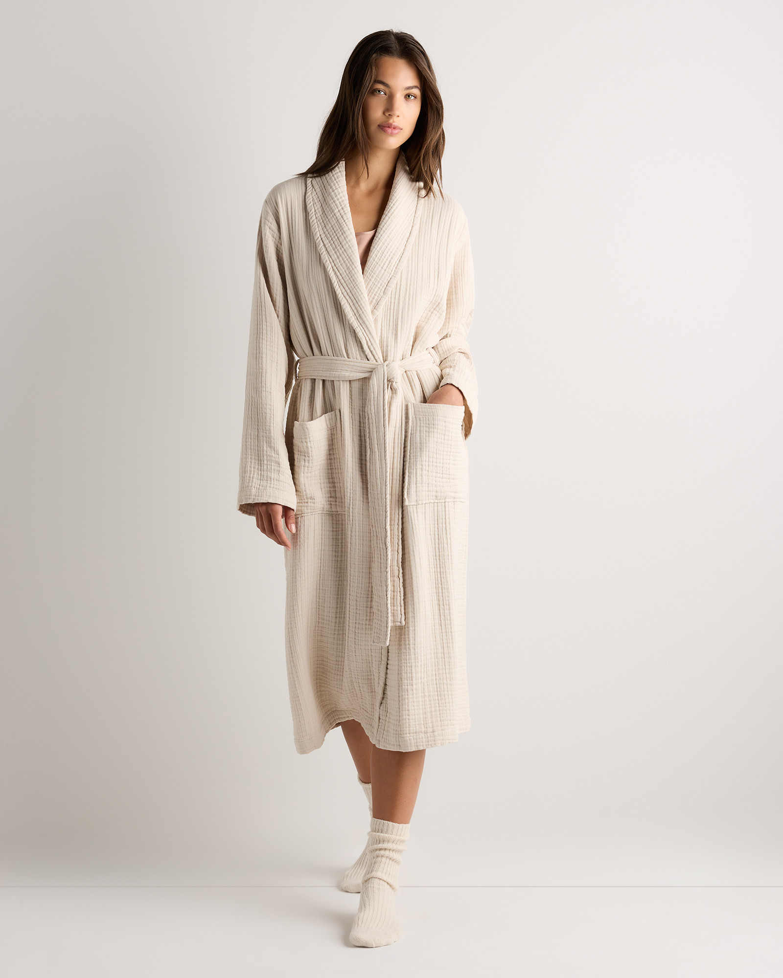 Quince | Soft Layered Turkish Cotton Robe in Mist, Size Small | Quince