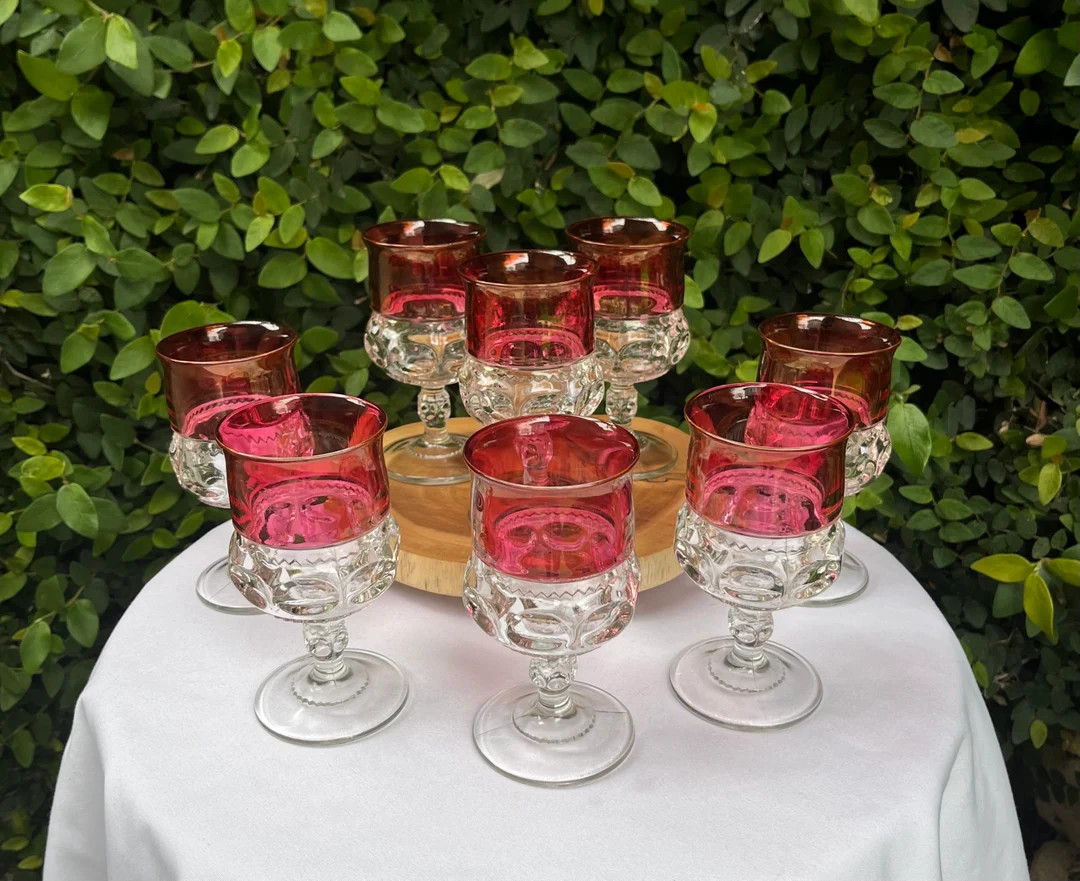 Tiffin Franciscan Kings Crown Thumbprint Goblets/wine Glasses Set of 8 - Etsy | Etsy (US)