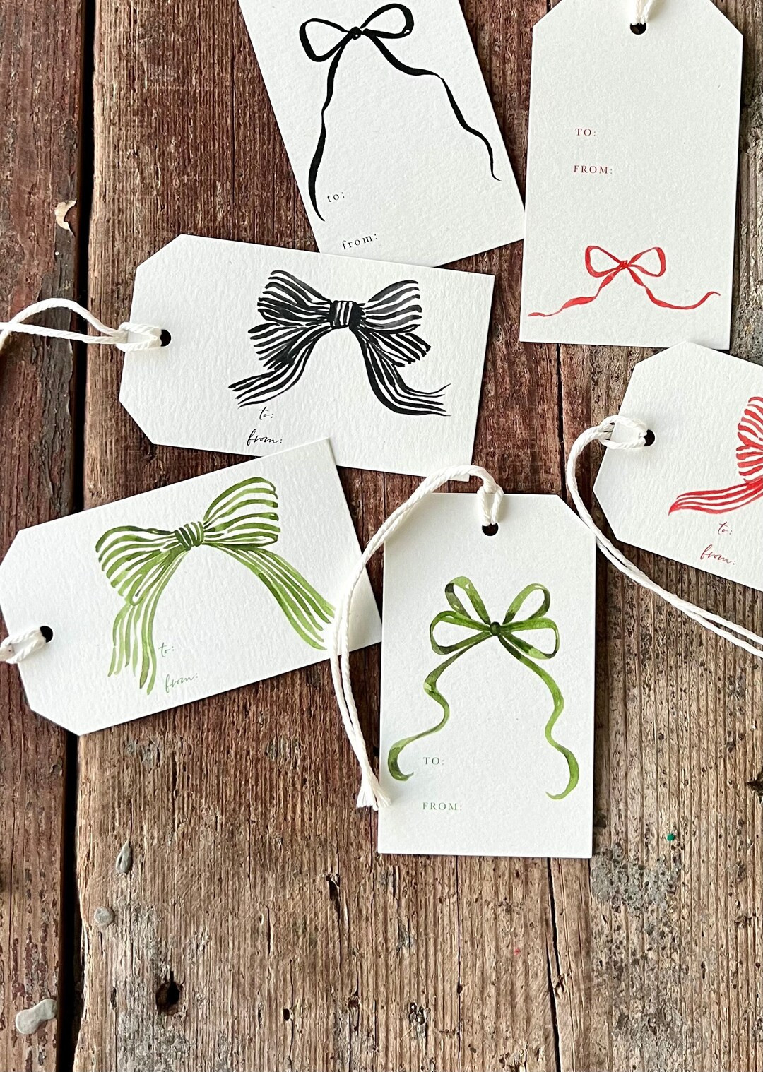 Watercolor Bow Christmas Gift Tags Set Holiday Decor Watercolor Bows Simplicity Watercolors Gift ... | Etsy (US)