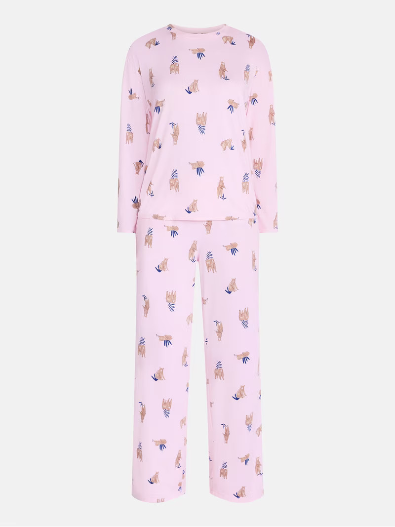 Joyspun Women's Essential Sleep Top and Pants, 2-Piece Pajama Set, Sizes XS-3X | Walmart (US)