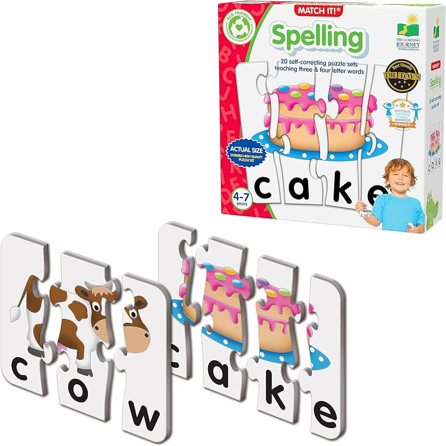 The Learning Journey: Match It! - Spelling - 20 Piece Self-Correcting Spelling Puzzle for Three a... | Amazon (US)