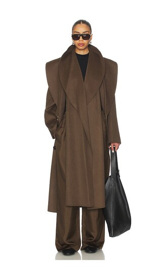 Double-Faced Wool Scarf Coat in Taupe | Revolve Clothing (Global)