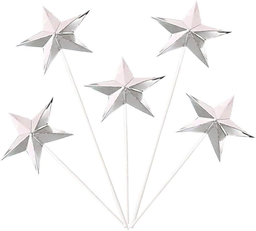 TOYANDONA 60pcs 3D Star Cupcake Toppers Silver Star Cake Toppers Dessert Cake Decor Party Supplie... | Amazon (US)