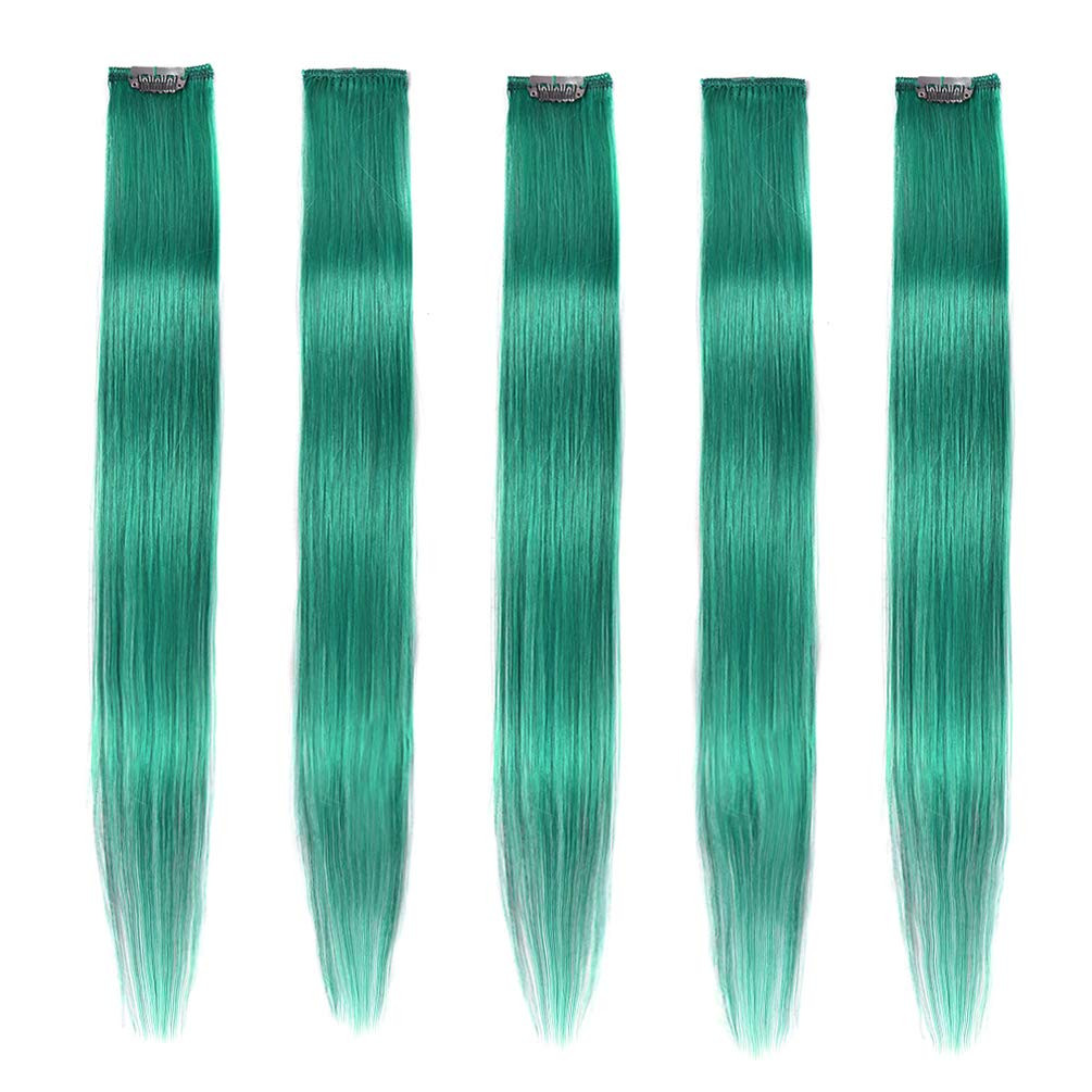 Winsky Teal Hair Extensions Clip in Human Hair - 100% Straight Halloween Party Highlights Clip on... | Amazon (US)