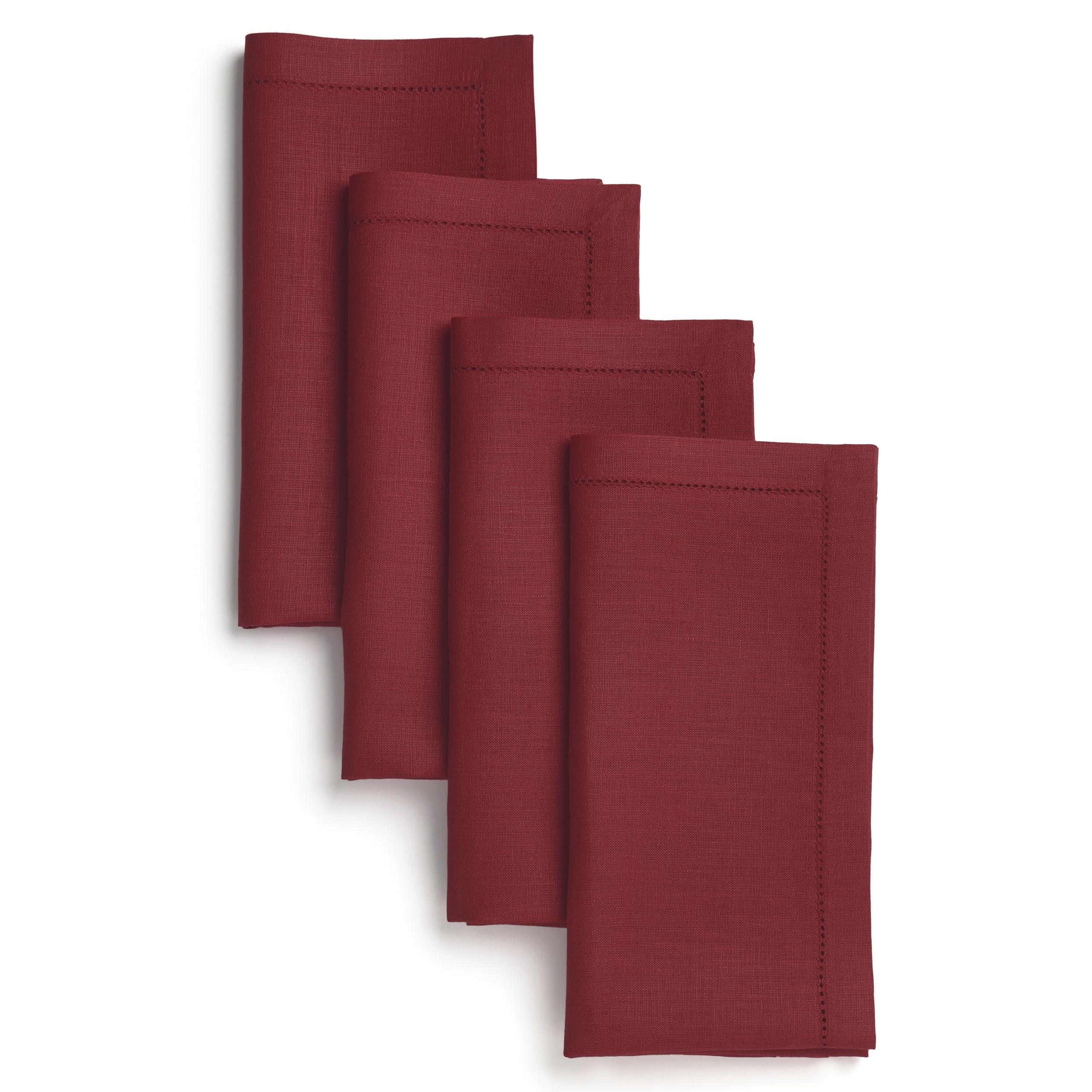 D'Moksha Homes Red Linen Napkins Set of 4 - Classic Hemstitch 100% Pure Linen Hemstitch Dinner Na... | Amazon (US)