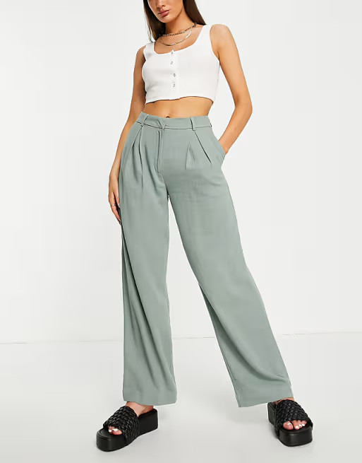 Weekday wide leg trouser in dusty green | ASOS (Global)