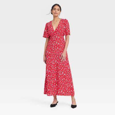 Women's Short Sleeve Maxi Sundress - A New Day™ Red Floral 10 | Target