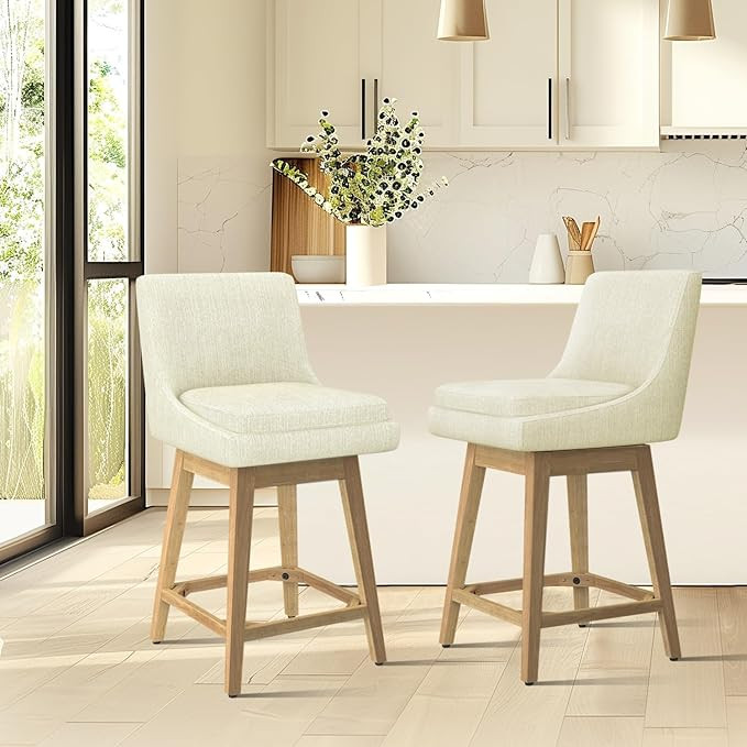 MUUEGM Counter Height Swivel Barstool with Back Set of 2,Memory Foam Upholstered Farmhouse Swivel... | Amazon (US)