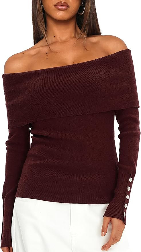 Daong Off The Shoulder Sweater for Women 2025 Fall Fashion Cute Going Out Y2k Tops Ribbed Pullove... | Amazon (US)
