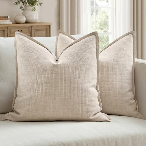 MIULEE Euro Sham Pillow Covers for Bed 26x26, 2 Pack Natural Linen Thick & Textured Decorative Th... | Amazon (US)