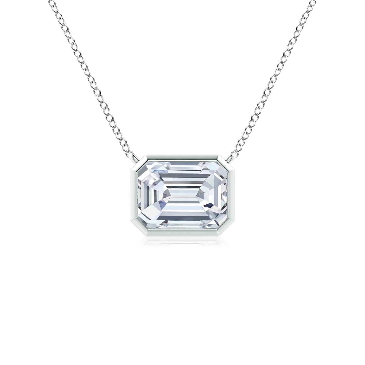 Lab-Grown East-West Bezel-Set Emerald-Cut Diamond Pendant | Angara US