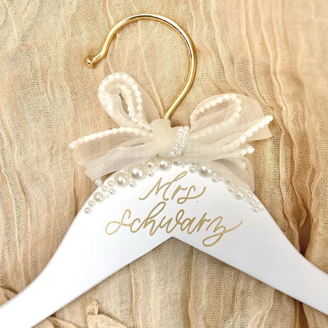 White Bride Hanger With Pearls Wedding Day Hanger for Bride Pearl Hanger White and Gold Bridal Ha... | Etsy (US)
