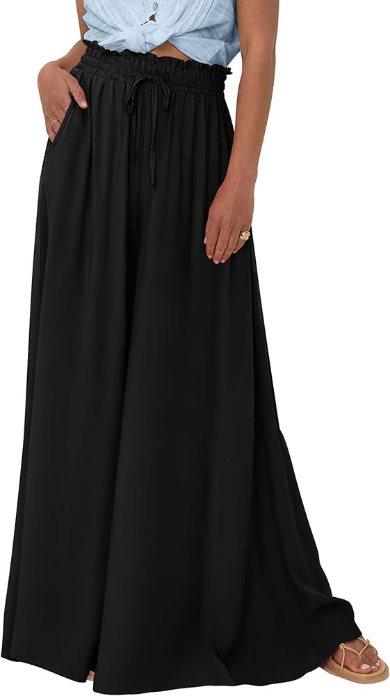 PRETTYGARDEN Women's 2025 Summer Wide Leg Palazzo Pants High Waisted Flowy Pockets Trendy Casual ... | Amazon (US)