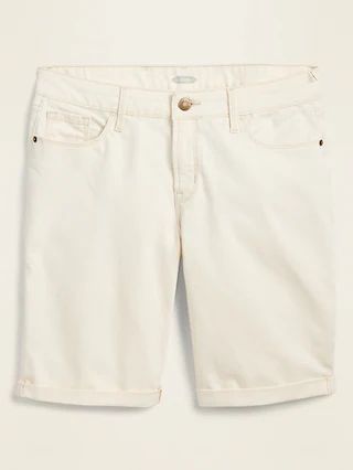 Mid-Rise Off-White Bermuda Jean Shorts for Women -- 9-inch inseam | Old Navy (US)