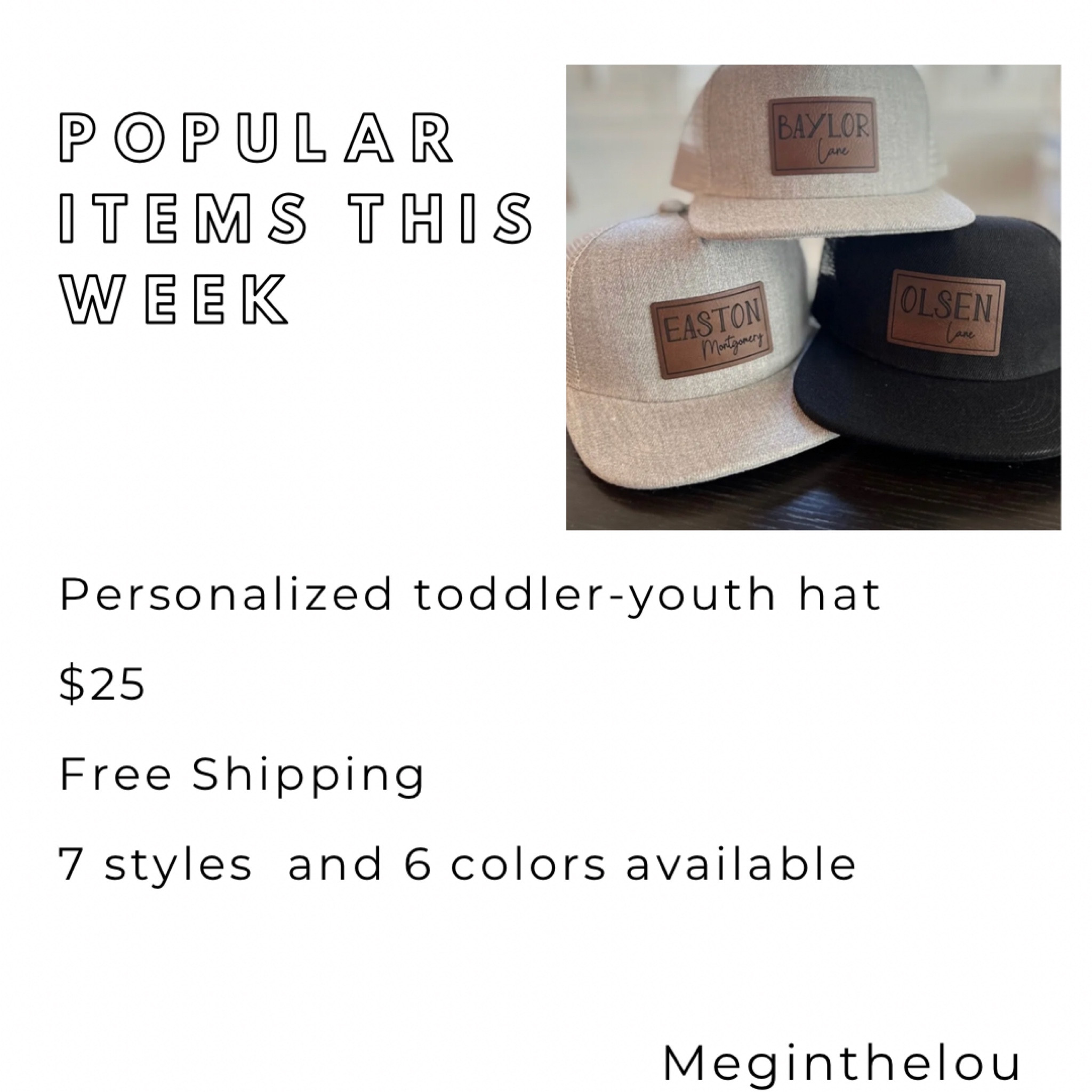 $25, Personalized infant and youth hats, 7 styles 

#hat #babyhat #toddlerhat #youthhat #personalizedhat #LTKgiftguide #giftsunder25 #ltkunder50 #ltkstyletip 

#LTKkids #LTKbaby #LTKSeasonal