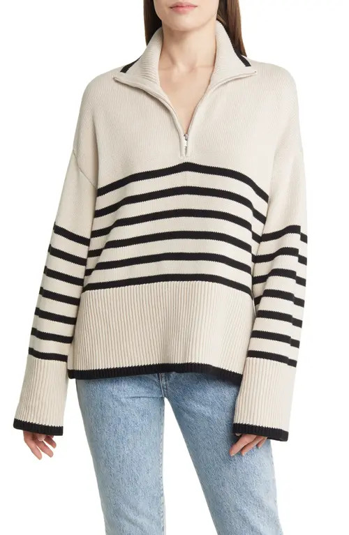 Pistola Karina Stripe Quarter Zip Sweater in Midnight Dove Stripe at Nordstrom, Size Small | Nordstrom
