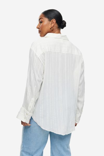 Oversized Crinkled Shirt - Cream - Ladies | H&M US | H&M (US + CA)
