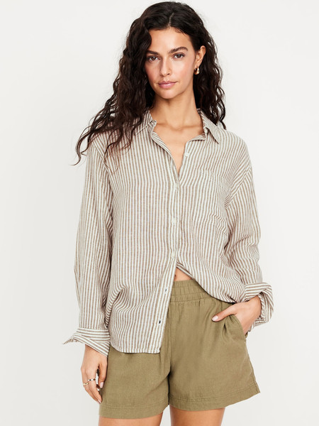 Loose Button-Down Linen-Blend Shirt | Old Navy (US)