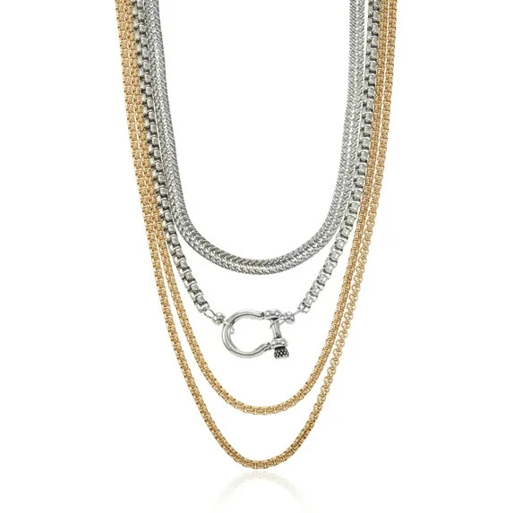 No Boundaries 16" Mixed Metal Multi Row Necklaces Set, 4-Pieces, Women’s | Walmart (US)