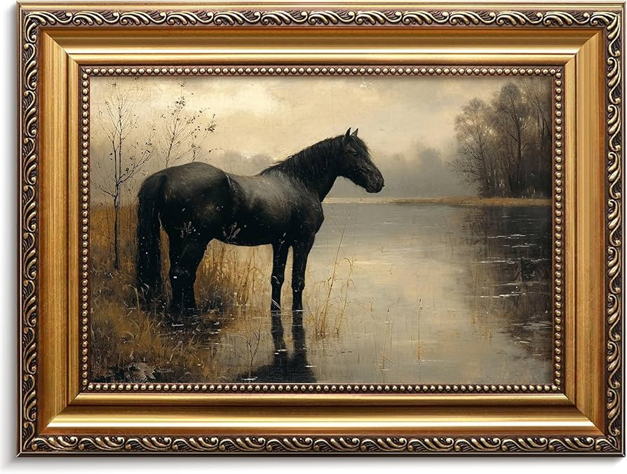 Vodefoad Retro Black Horse Gold Framed Wall Art canvas Decor Dark Academia Gothic Home Decor Mood... | Amazon (US)