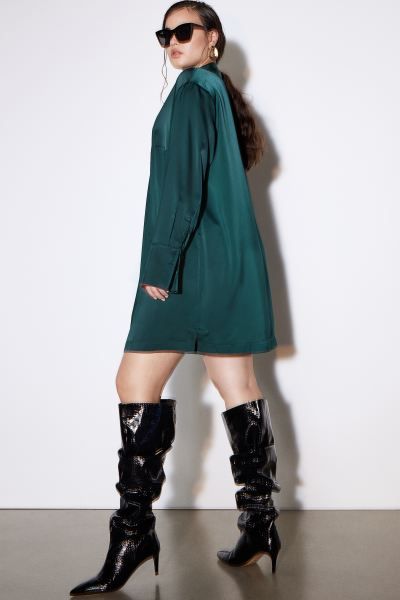 Tie-detail Satin Dress - Dark green - Ladies | H&M US | H&M (US + CA)