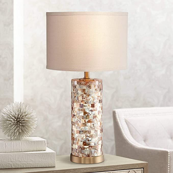 360 Lighting Margaret Coastal Accent Table Lamp 23" High Mother of Pearl Tile Cylinder Glass Crea... | Amazon (US)