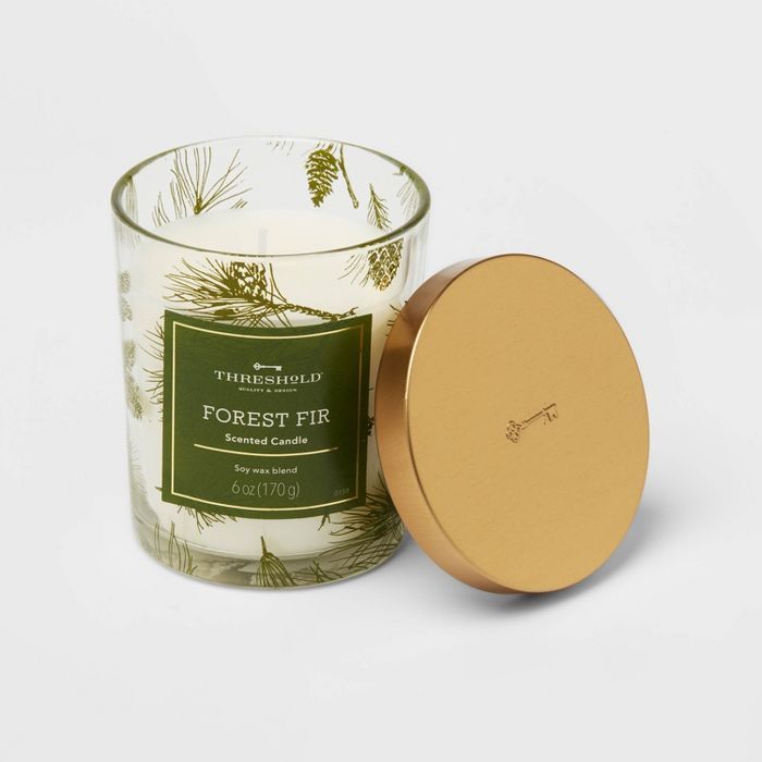 Small Forest Fir Clear Glass with Metallic Decal Candle - Threshold™ | Target