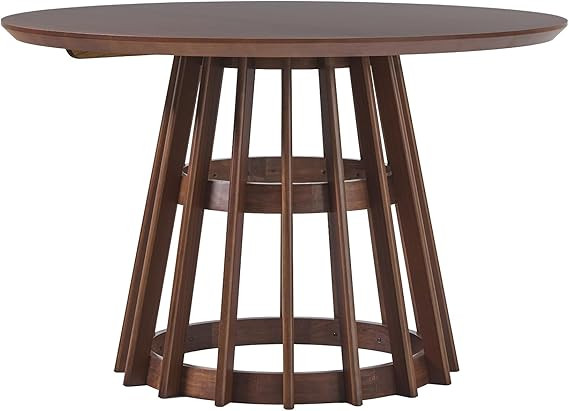 Walker Edison Modern Slatted Wood Pedestal Base Dining Table, 48 Inch, Brown | Amazon (US)